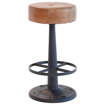 Nest Home Collections Black Metal Counter Stool with Premium Brown Leather Seat, , large
