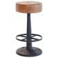 Nest Home Collections Black Metal Counter Stool with Premium Brown Leather Seat, , large