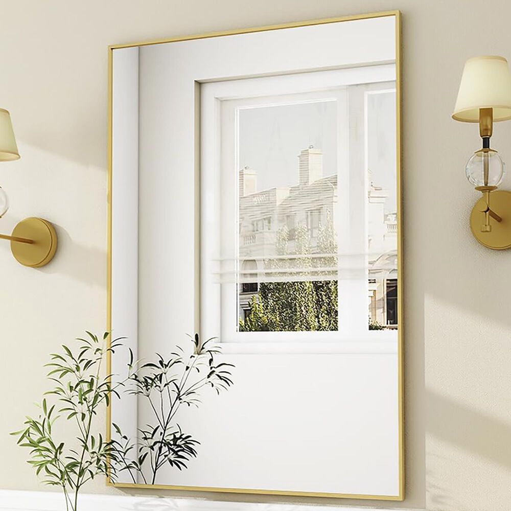 HOMLUX 24" x 36" Wall Mount Rectangular Decorative Mirror in Gold, , large