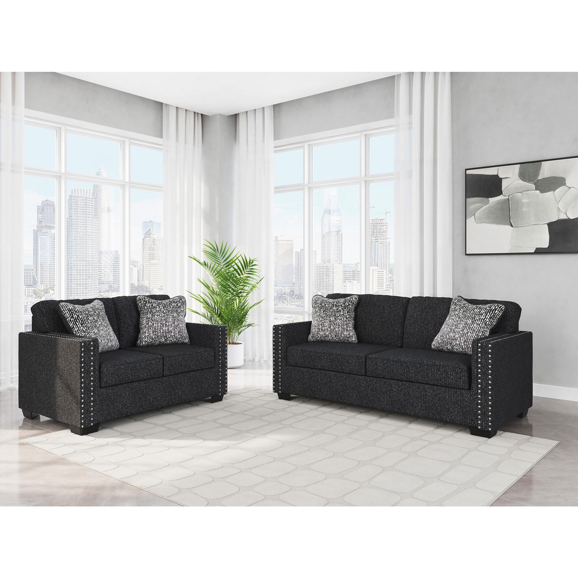 Ashley Jasmine Peaks Stationary Sofa in Coal