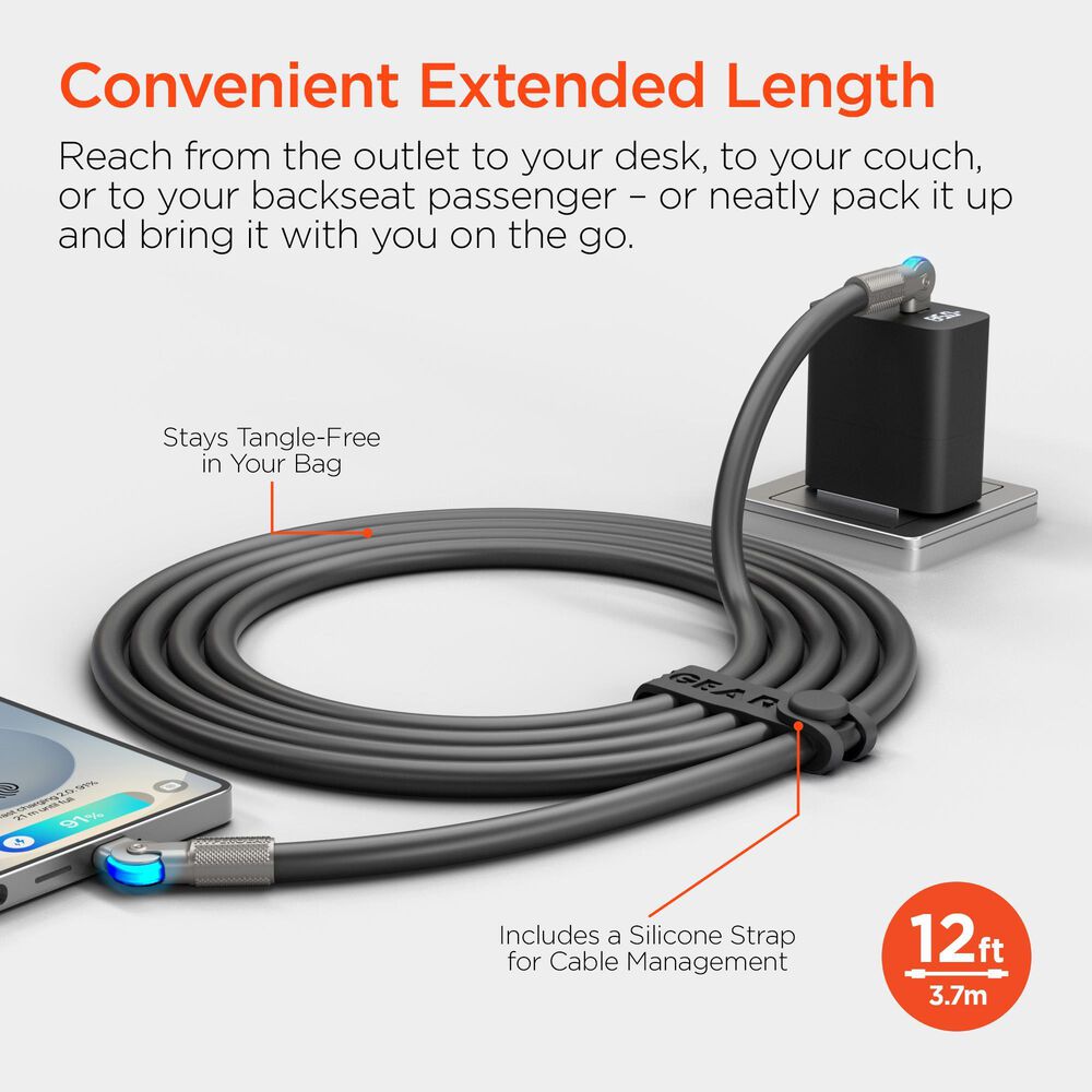 Hypercel Chunky 180 Degrees 12' USB-C to USB-C Cable in Black, , large