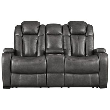 Signature Design by Ashley Turbulance Power Reclining Console Loveseat with Adjustable Headrest in Quarry, , large