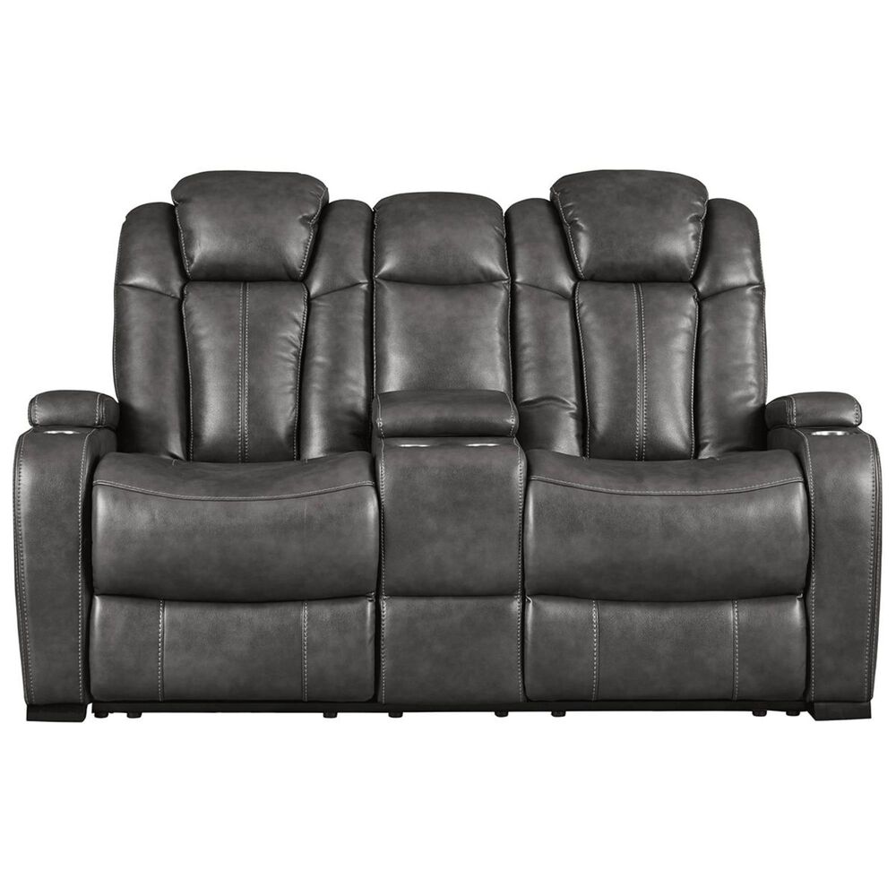 Signature Design by Ashley Turbulance Power Reclining Console Loveseat with Adjustable Headrest in Quarry, , large