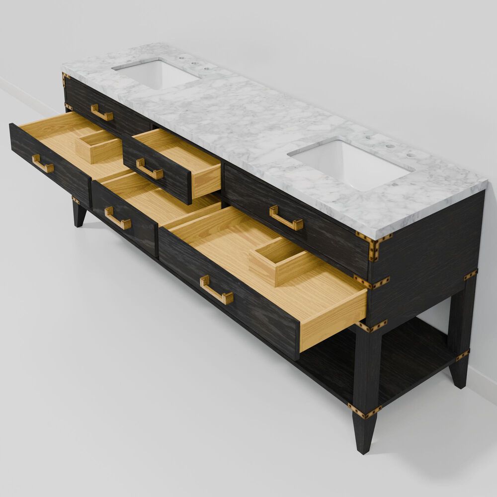 Lexora Home Norwalk 80&quot; Double Bathroom Vanity in Black Oak with White Carrara Marble Top and Rectangular Sinks, , large