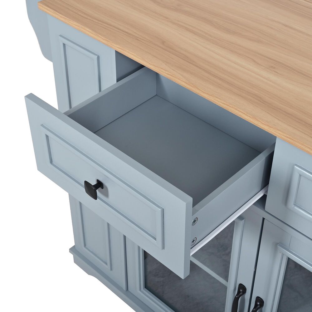 HOMLUX 54" Mobile Kitchen Island with Glass Door Storage in Grey and Blue, , large