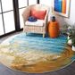 Safavieh Barbados Tropical Wave 6"6" Round Blue and Gold Indoor/Outdoor Area Rug, , large