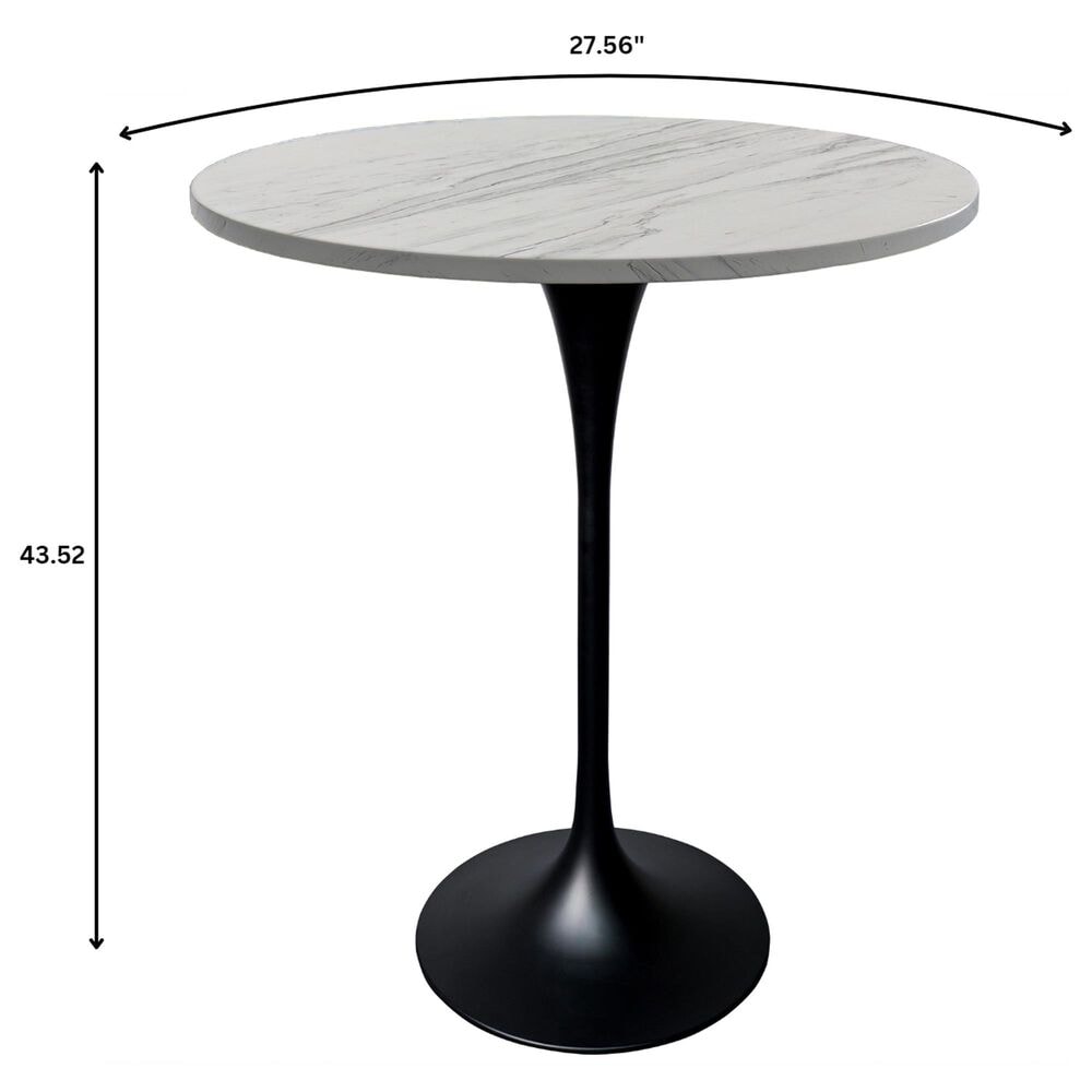 Leisuremod LeisureMod Verve Collection Modern Bar Height Table Black Base with 27 Round Marbleized White Laminated Top, , large