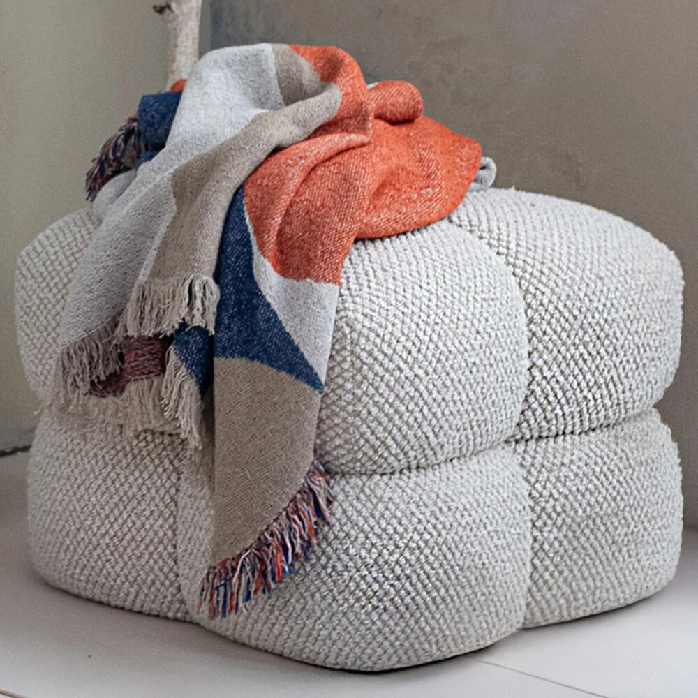 Teak Interiors Upholstered Tufted Pouf in Cream, , large