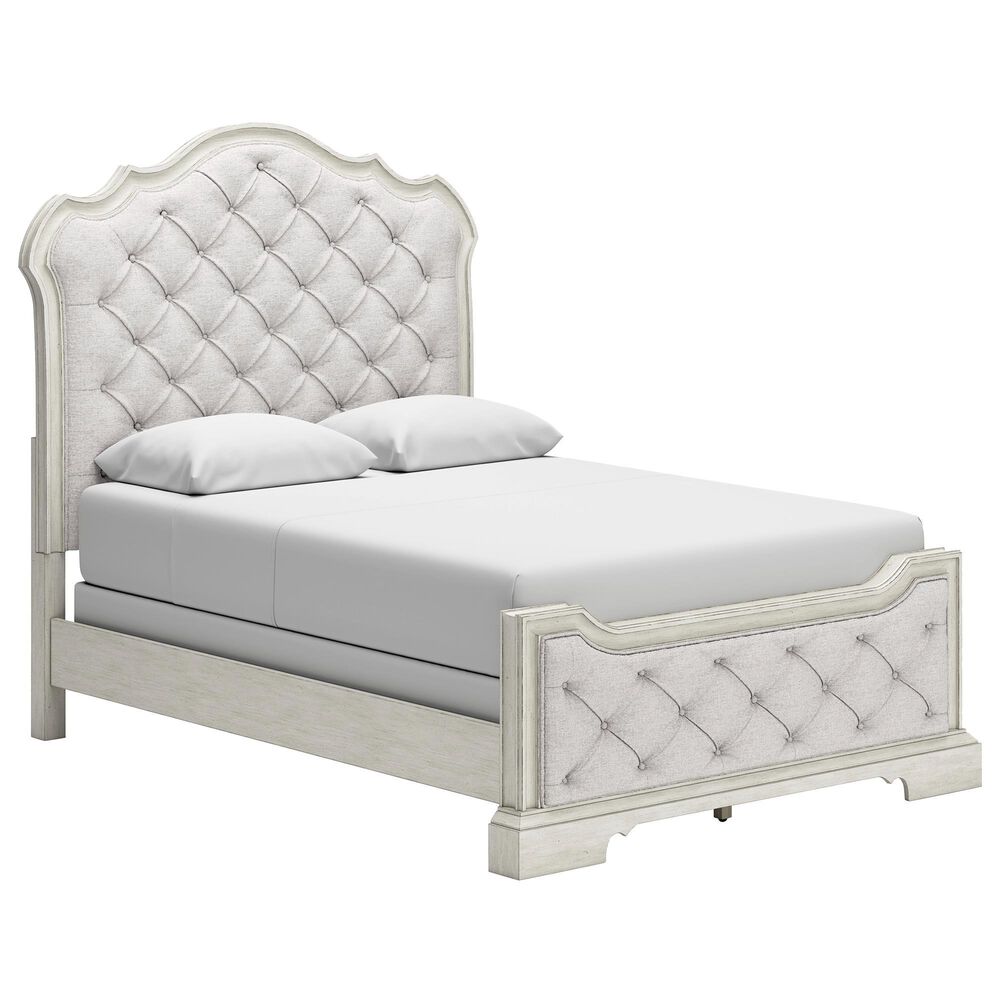 Millenium Arlendyne Queen Upholstered Bed with 2 Nightstands in Antique White, , large