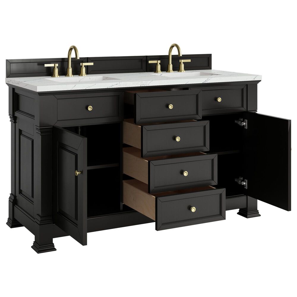 James Martin Vanities Brookfield 60&quot; Double Bathroom Vanity in Black Onyx with 3 cm Ethereal Noctis Quartz Top and Rectangular Sinks, , large