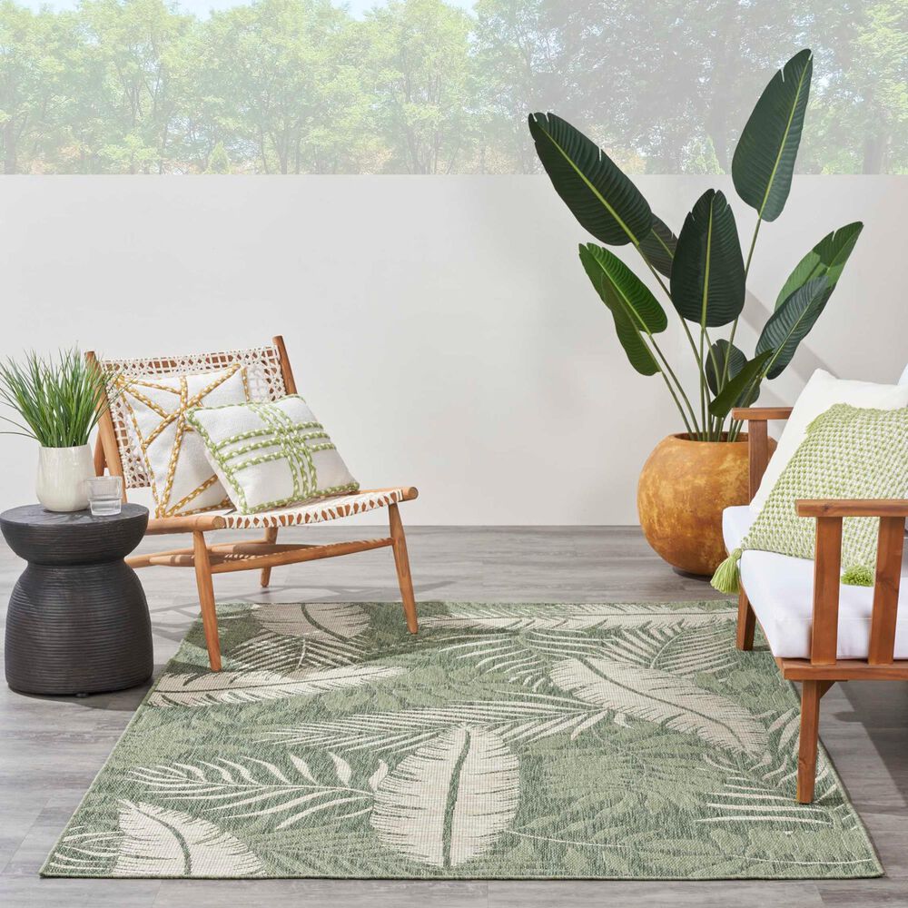 Nourison Garden Oasis GOA02 Green and Ivory 5&#39; x 7&#39; Indoor/Outdoor Area Rug, , large