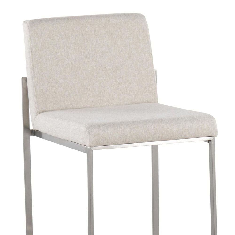 Lumisource Fuji High Back Barstool with Beige Fabric in Stainless Steel &#40;Set of 2&#41;, , large