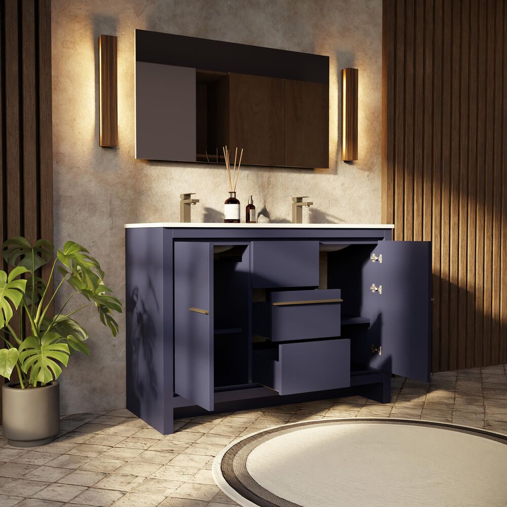 Lexora Home Lafarre 48&quot; Double Bathroom Vanity in Navy Blue with 2 cm White Quartz Top and Rectangular Sinks, , large