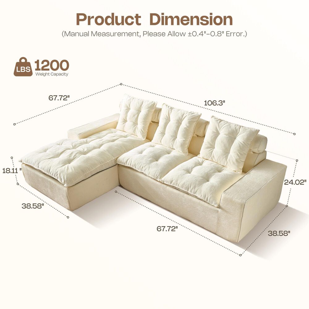 HOMLUX 2-Piece Left Facing Sectional with Chaise in Beige, , large