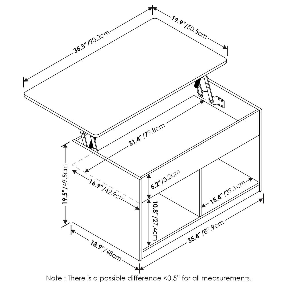 HOMLUX 2-Cube Lift Top Coffee Table in Americano, , large