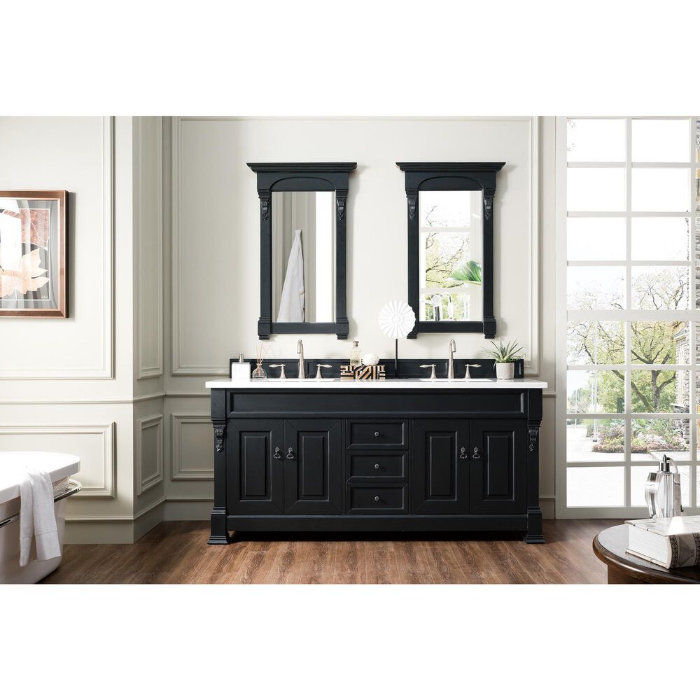 James Martin Vanities Brookfield 72&quot; Double Bathroom Vanity in Antique Black with 3 cm Arctic Fall Solid Surface Top and Rectangle Sinks, , large