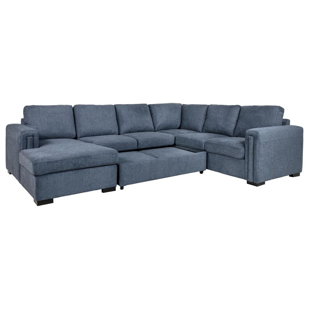 Tuscany Grove Paisley 3-Piece Stationary Pull Out Sofa Sectional with Storage Chaise in Impact Denim, , large