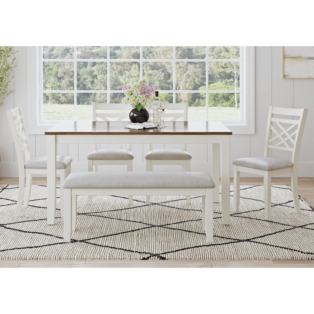 Mayberry Hill Brooks 6-Piece Rectangular Dining Set in Medium Brown and White, , large