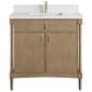 James Martin Kinnsden 36" Single Bathroom Vanity in Weathered Oak with Single Hole 3 cm White Zeus Silestone Top and Rectangular Sink, , large