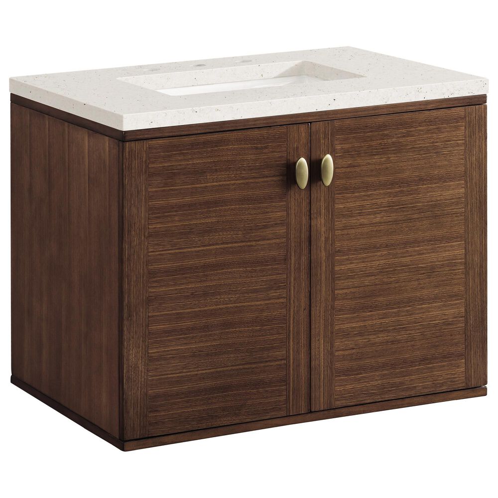 James Martin Vanities Amberly 30&quot; Single Bathroom Vanity in Mid-Century Walnut with 3 cm Lime Delight Quartz Top and Rectangular Sink, , large