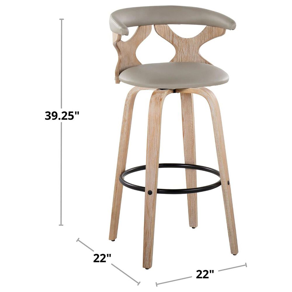 LumiSource Gardenia Swivel Fixed-Height Bar Stool with Cream Faux Leather Upholstery in Chrome and Walnut (Set of 2), , large