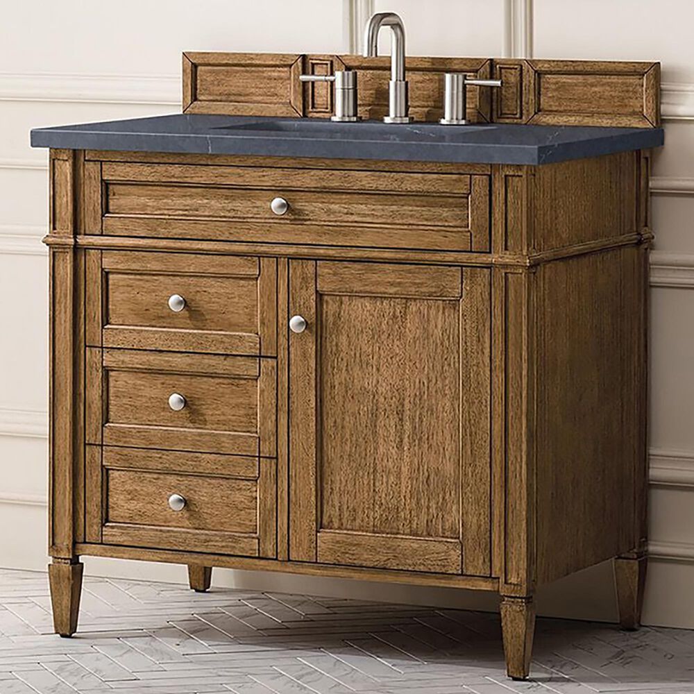 James Martin Vanities Brittany 36" Single Bathroom Vanity in Saddle Brown with 3 cm Charcoal Soapstone Quartz Top and Rectangular Sink, , large