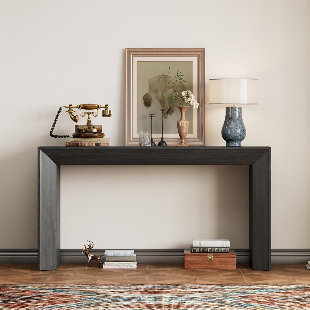 Hearth and Haven Mirod59" Console Table with Side Panel Legs in Black, , large