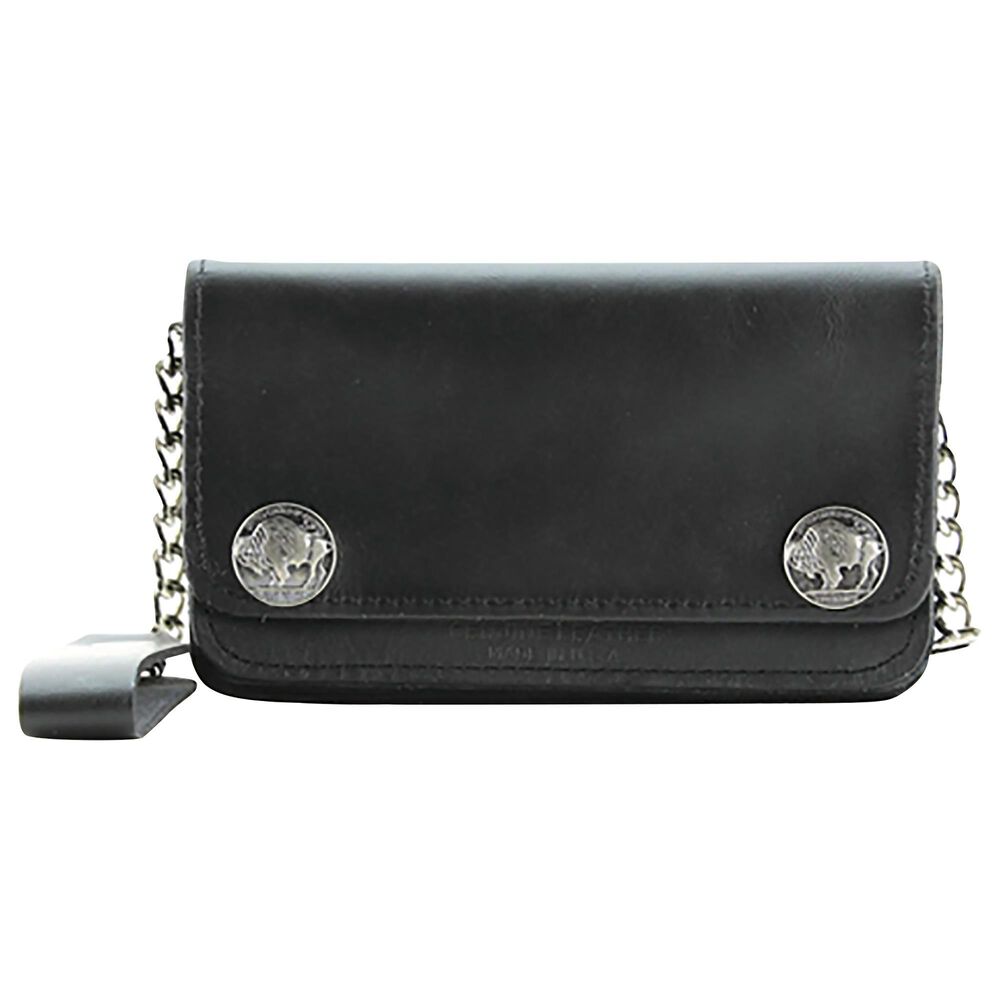 Black Canyon Outfitters 6" Leather Wallet with Buffalo Nickel Snap Chain in Black, , large