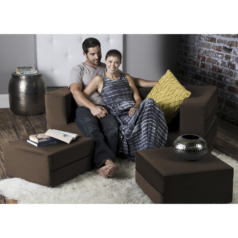 Jaxx Sacks Zipline Convertible Queen Sleeper Loveseat & Ottomans in Mocha Velvet, , large