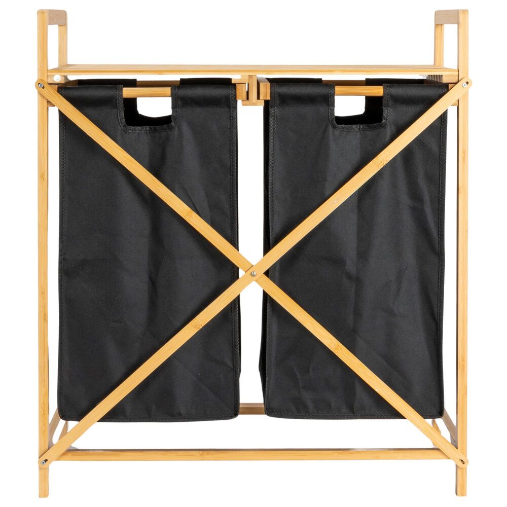 Household Essentials Pull-Out Double Hamper with Shelf in Natural, , large