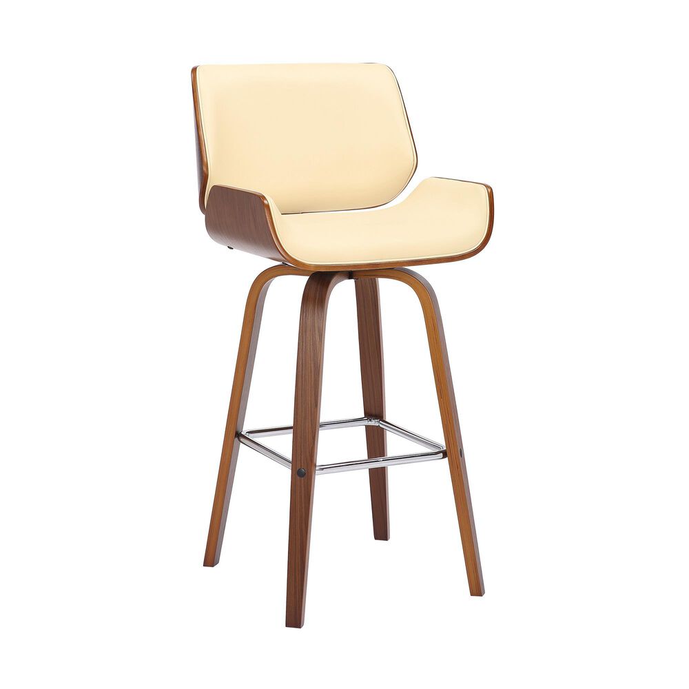 Blue River Tyler 26&quot; Counter Height Swivel Cream Faux Leather and Walnut Wood Bar Stool, , large