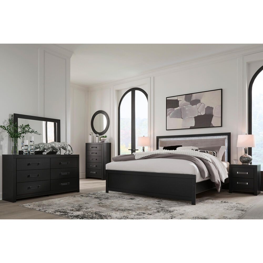 Ashley Maeling King Upholstered Panel Bed in Matte Black with LED Light, , large