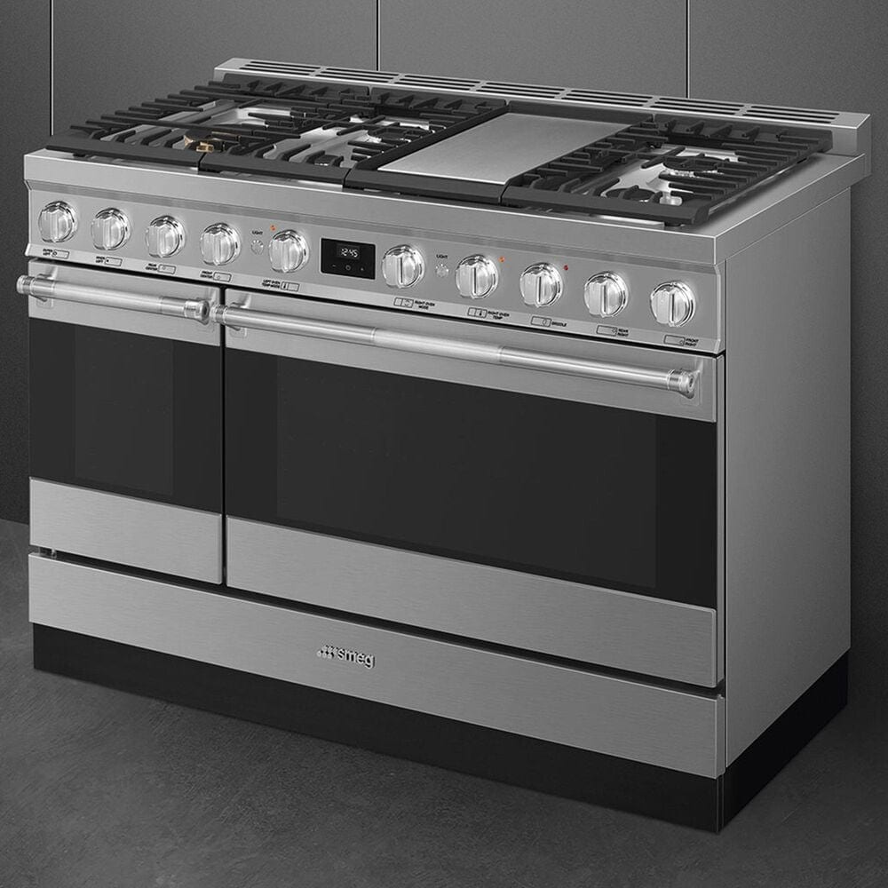 SMEG 5.95 Cu. Ft. Freestanding Double Oven Dual Fuel Range in Stainless Steel, , large