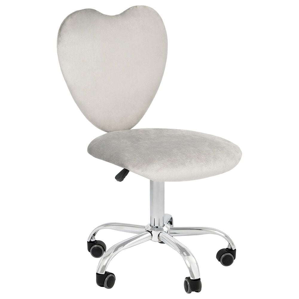 Impressions Vanity Heart Swivel Vanity Chair with Cool Grey Cushion in Matte Silver, , large