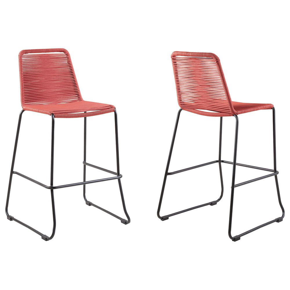 Blue River Shasta Patio Bar Stool with Brick Red Rope Seat in Black (Set of 2), , large