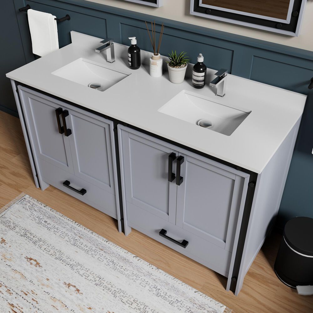 Lexora Home Ziva 60" Double Bathroom Vanity in Dark Grey with 2 cm White Cultured Marble Top and Rectangular Sinks, , large
