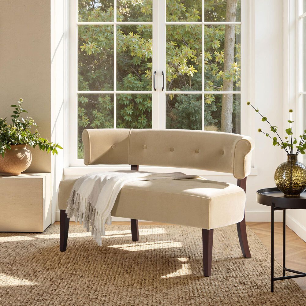 Jennifer Taylor Home Jared Bench Settee in Fawn Brown Velvet, , large