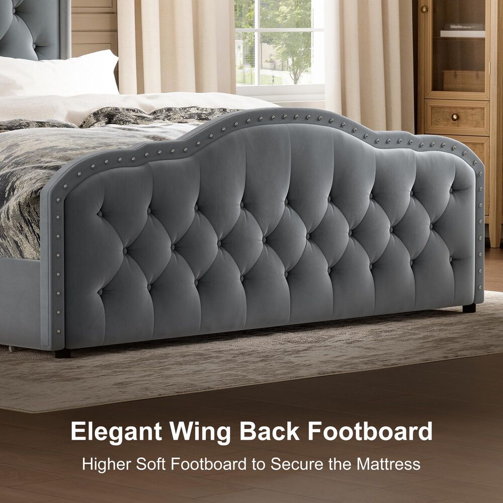 HOMLUX Full Upholstered Platform Storage Bed Frame with Headboard in Gray, , large