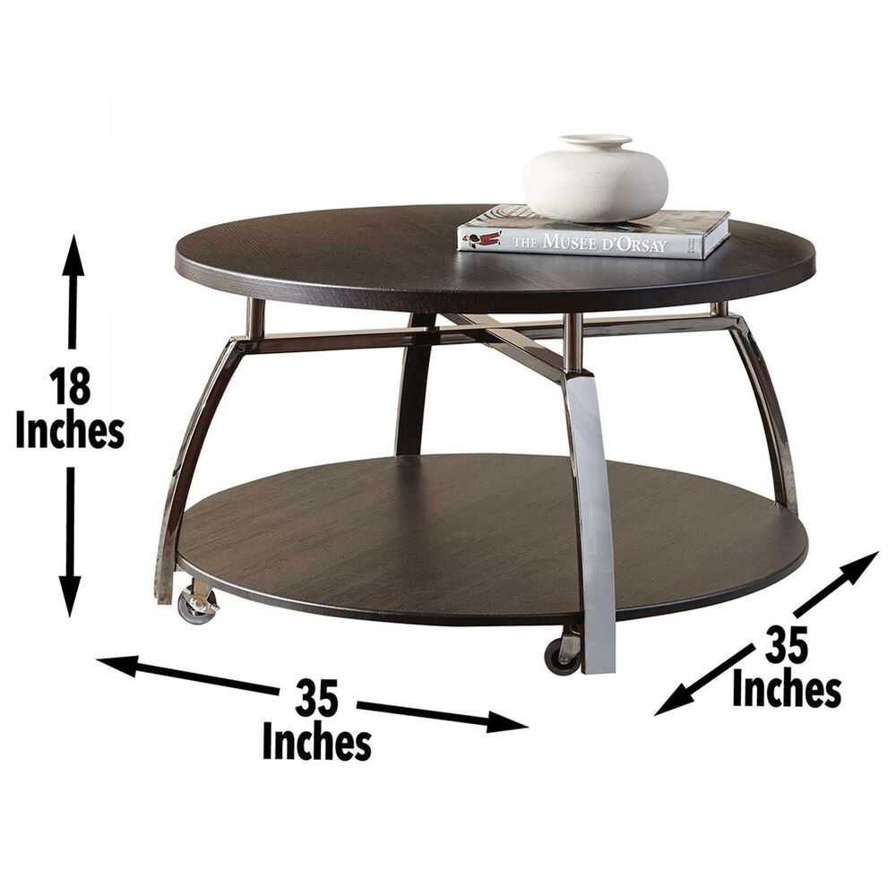Steve Silver Furniture Coham Round Cocktail Table with Casters in Black Nickel and Espresso Brown, , large