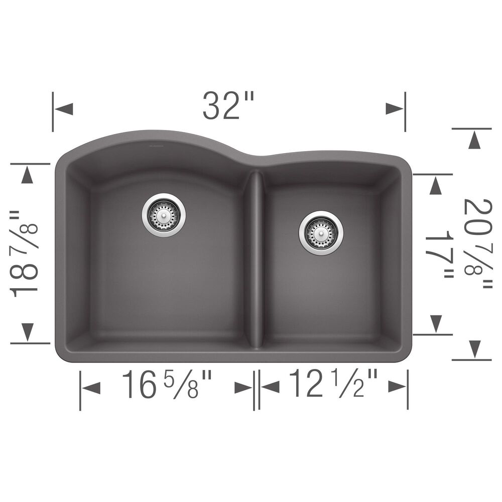 Blanco Diamond 32&quot; 1-3/4 Double Bowl Kitchen Sink in Cinder, , large