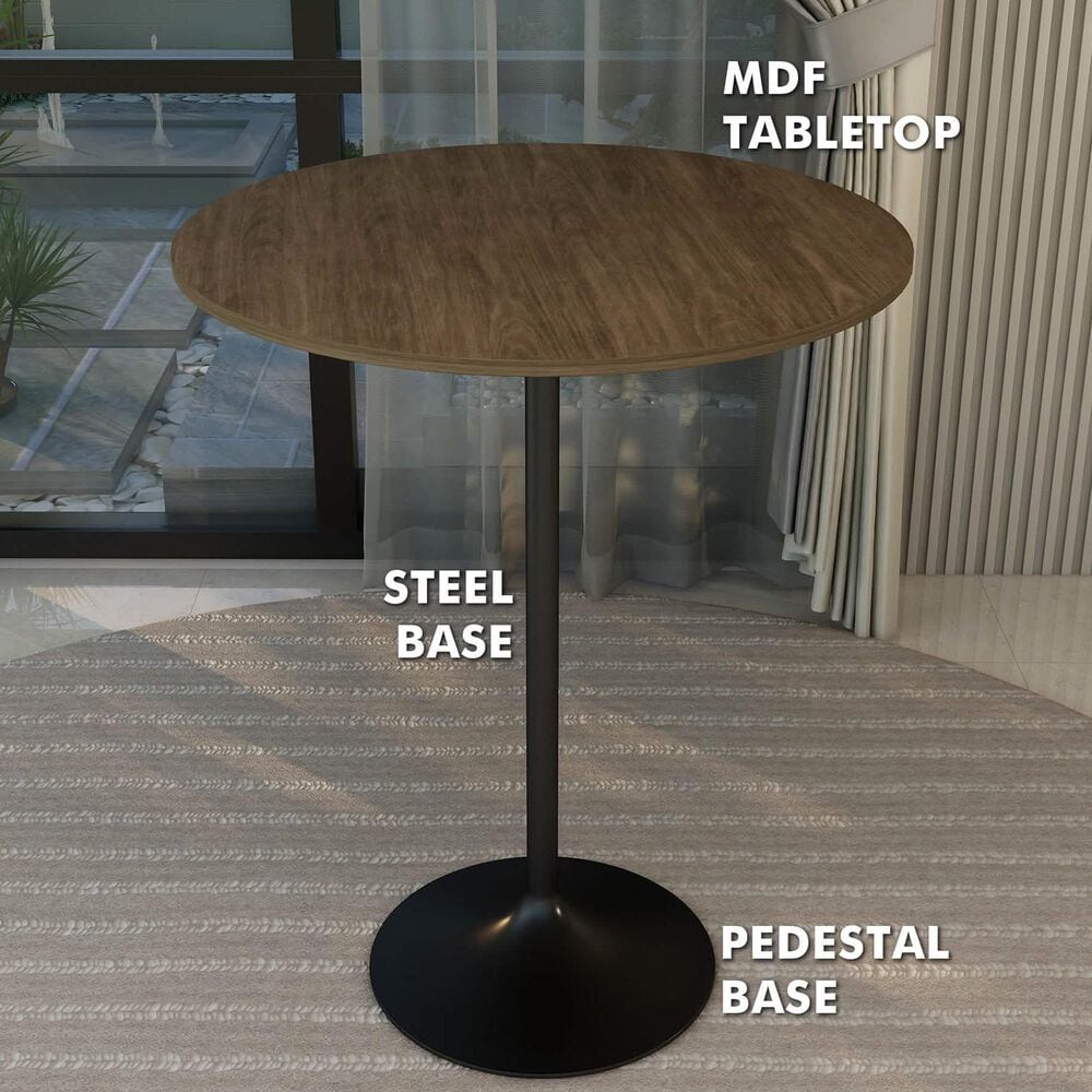 Leisuremod LeisureMod Verve Collection Modern Bar Height Table Black Base with 36 Round Dark Walnut MDF Top, , large