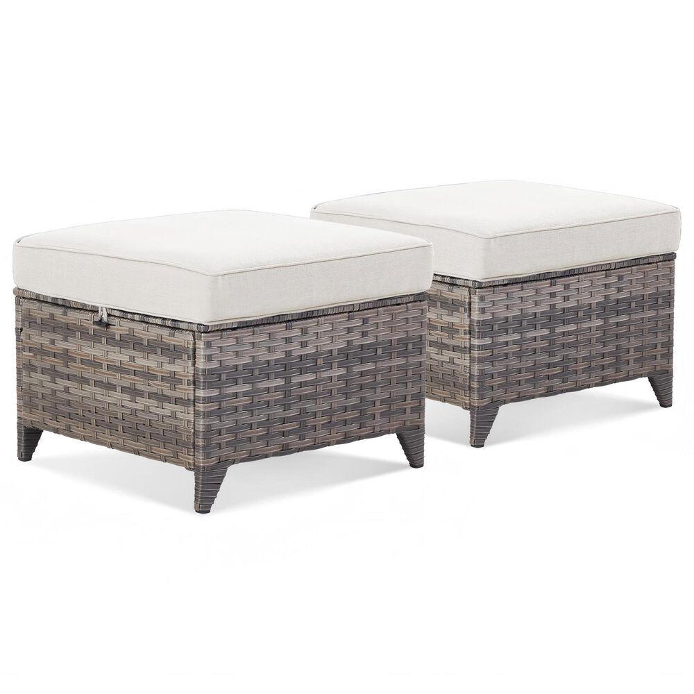 Sunwell Garden 13.7" Ottoman with Beige Cushion in Grey (Set of 2), , large
