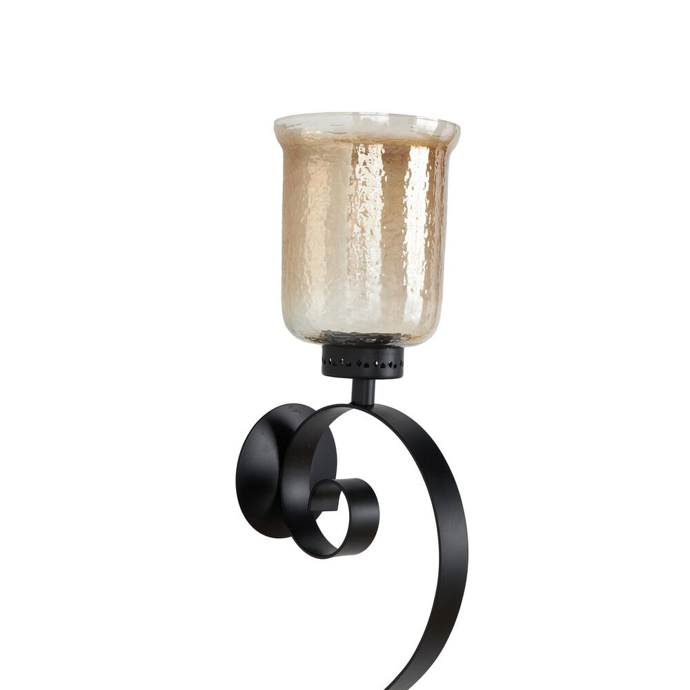 Maple and Jade 27&quot; Handmade Pillar Scroll Indoor/Outdoor Wall Sconce in Matte Black and Clear, , large