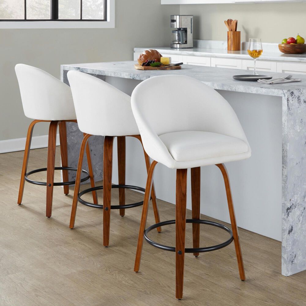 LumiSource Matisse 26" Swivel Counter Stool with Cream Fabric Upholstery in Walnut and Black (Set of 2), , large
