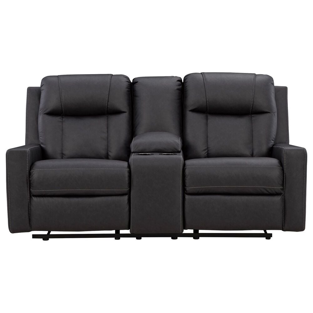 Ashley Mackmenville Manual Double Reclining Loveseat with Console in Carbon, , large