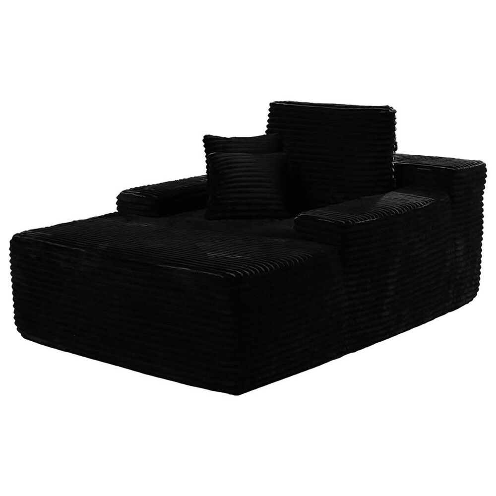 HOMLUX Cloud Faux Fur Chaise Lounge with Plush Pillows in Black, , large