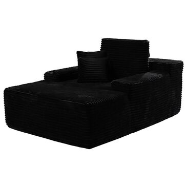 HOMLUX Cloud Faux Fur Chaise Lounge with Plush Pillows in Black, , large