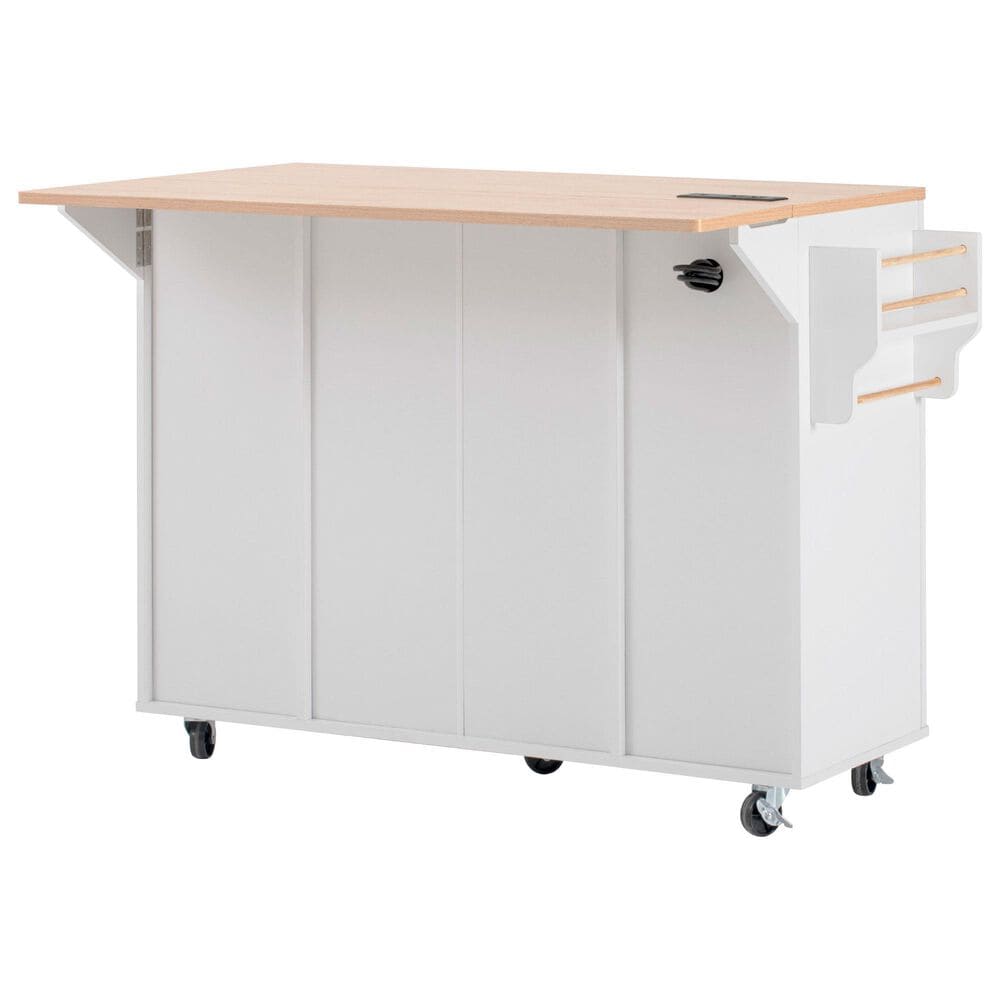 HOMLUX 56" Kitchen Island with Drop Leaf in White, , large