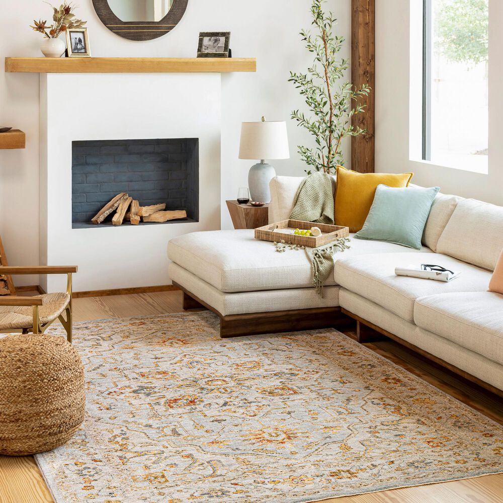 Surya Reina Light Gray, Cream, Denim, Mustard, Rust, Olive and Light Brown 6&#39;7&quot; x 9&#39;6&quot; Area Rug, , large