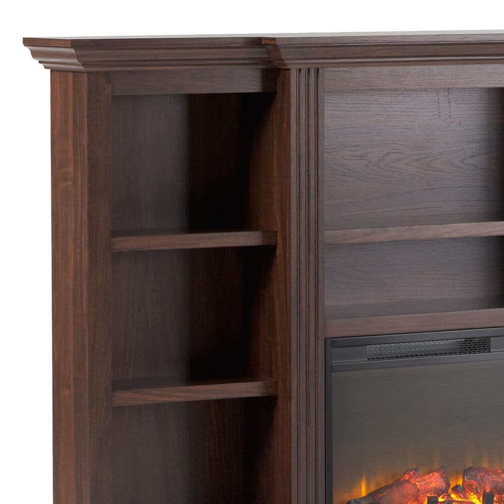 Walker Edison Cullen 70&quot; Electric Fireplace with Mantel and Shelves in Brown, , large